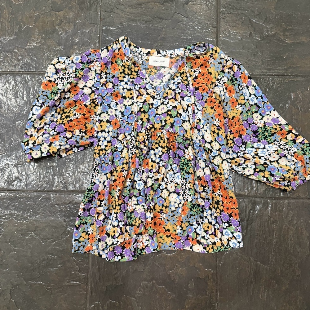 Dear John Multicolor Floral Blouse Size Small Cottagecore Preppy Top - Picture 3 of 11